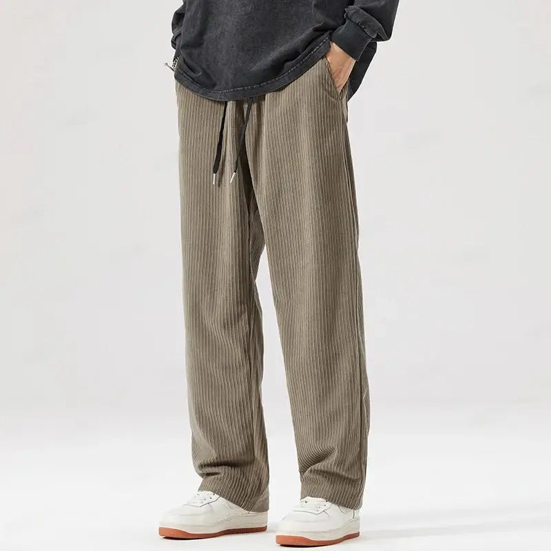 Men's Wide-Leg Corduroy Trousers with Drawstring Waist