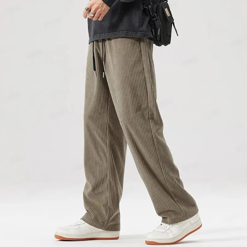 Men's Wide-Leg Corduroy Trousers with Drawstring Waist