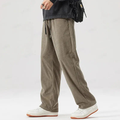 Men's Wide-Leg Corduroy Trousers with Drawstring Waist