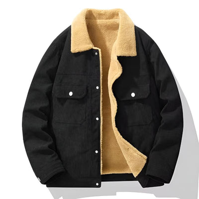 Men's Corduroy Jacket with Sherpa Lining and Wide-Wale Texture