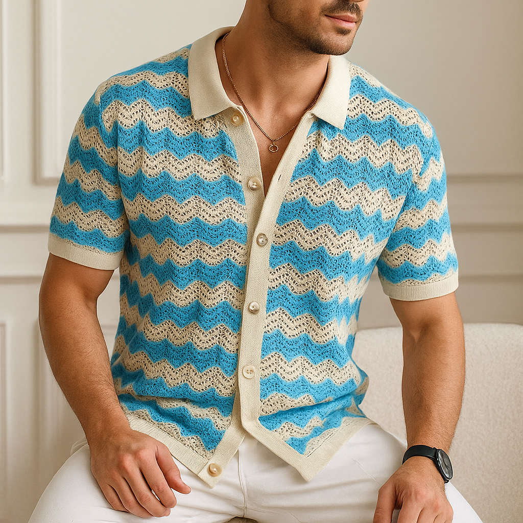 Men's Knit Cotton Blend Chevron Pattern Shirt