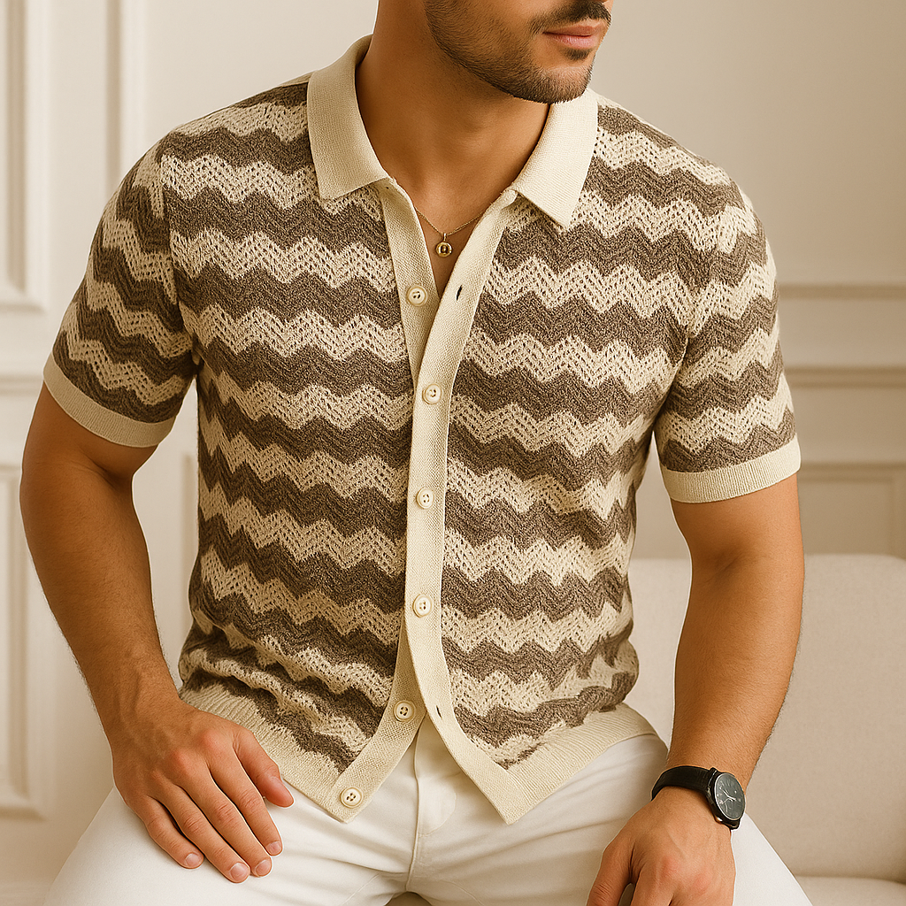 Men's Knit Cotton Blend Chevron Pattern Shirt