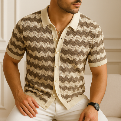 Men's Knit Cotton Blend Chevron Pattern Shirt