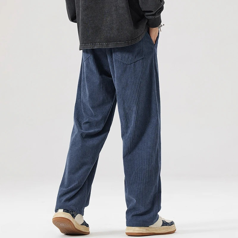 Men's Wide-Leg Corduroy Trousers with Drawstring Waist