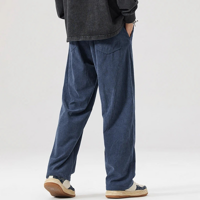 Men's Wide-Leg Corduroy Trousers with Drawstring Waist
