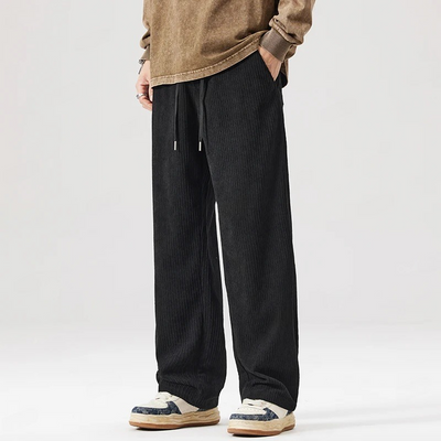 Men's Wide-Leg Corduroy Trousers with Drawstring Waist