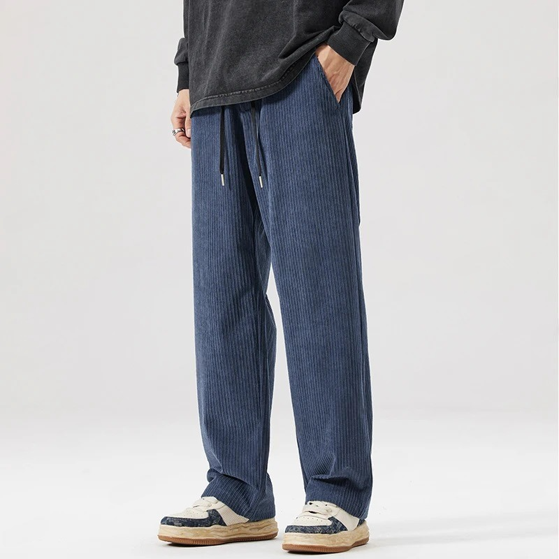 Men's Wide-Leg Corduroy Trousers with Drawstring Waist