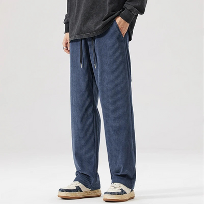 Men's Wide-Leg Corduroy Trousers with Drawstring Waist