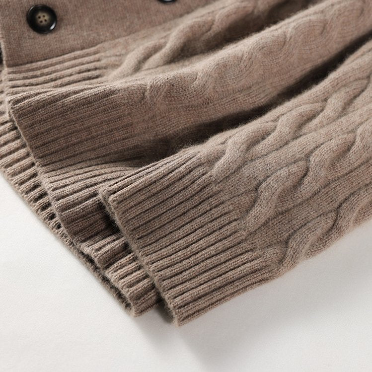 Men's Cable Knit Shawl Collar Cardigan with Walnut Buttons