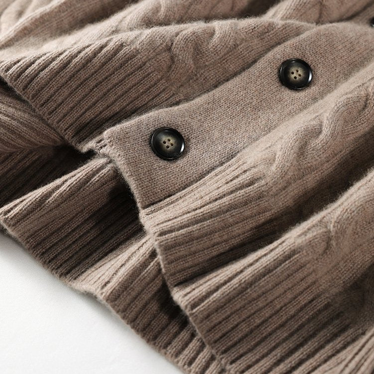 Men's Cable Knit Shawl Collar Cardigan with Walnut Buttons