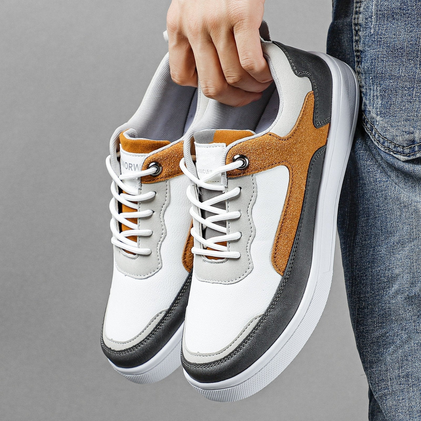 Men Slip-On Sneakers with Leather Upper and Suede Accents