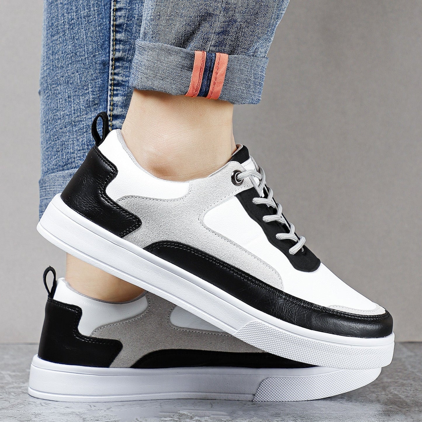 Men Slip-On Sneakers with Leather Upper and Suede Accents