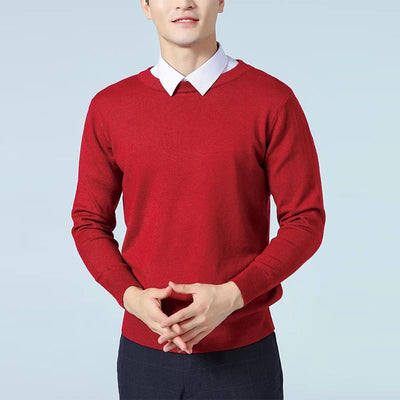Men's Brushed Wool-Blend O-Neck Pullover with Fringed Trim