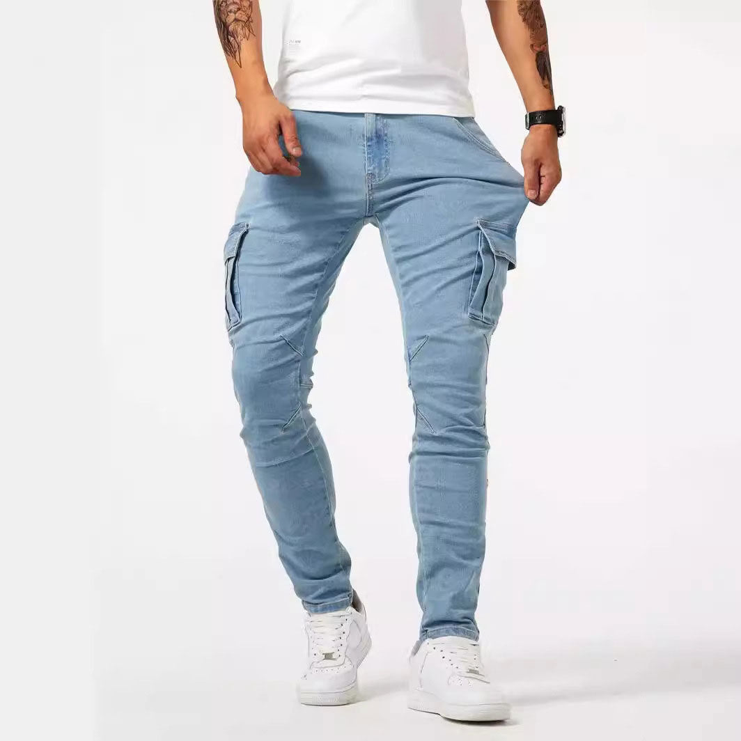 Men Tapered Cargo Jeans with 4-Way Stretch