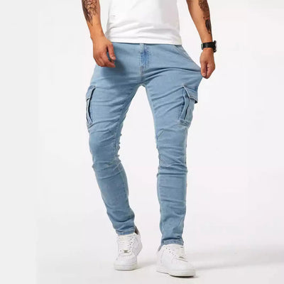 Men Tapered Cargo Jeans with 4-Way Stretch