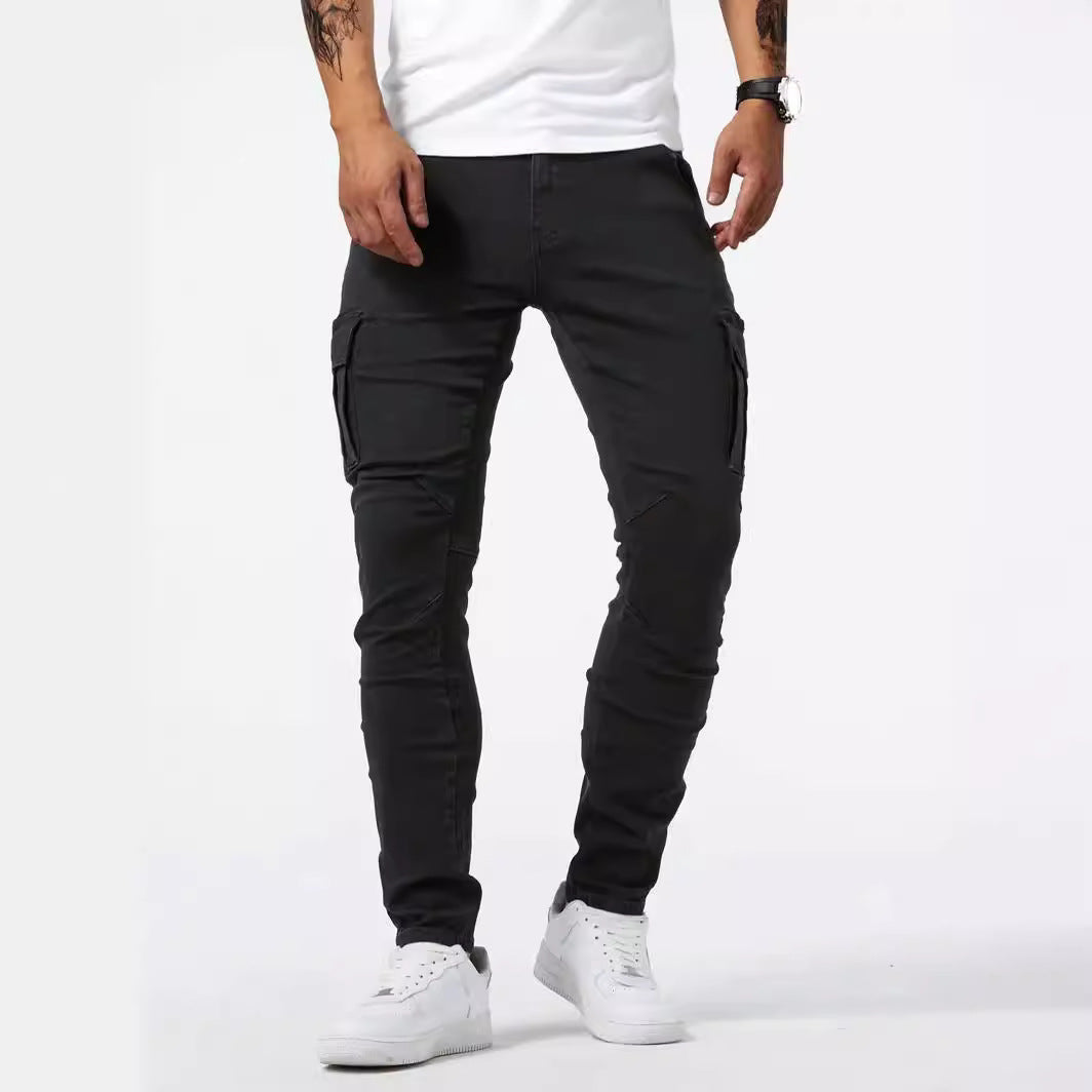 Men Tapered Cargo Jeans with 4-Way Stretch