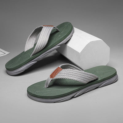 Men's Summer Leather Sandals with Hemp-Stitched Straps and Cushioned Sole