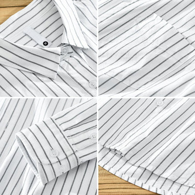 Men's Striped Woven Shirt with Laydown Collar and Button Closure