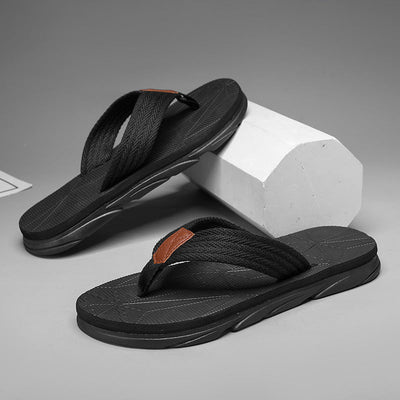 Men's Summer Leather Sandals with Hemp-Stitched Straps and Cushioned Sole