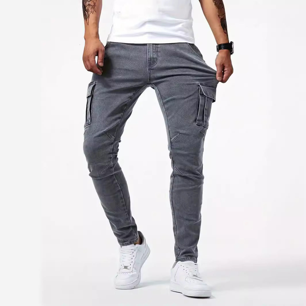 Men Tapered Cargo Jeans with 4-Way Stretch