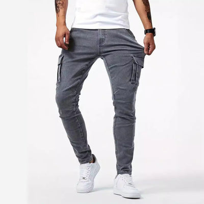 Men Tapered Cargo Jeans with 4-Way Stretch