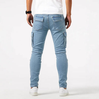 Men Tapered Cargo Jeans with 4-Way Stretch