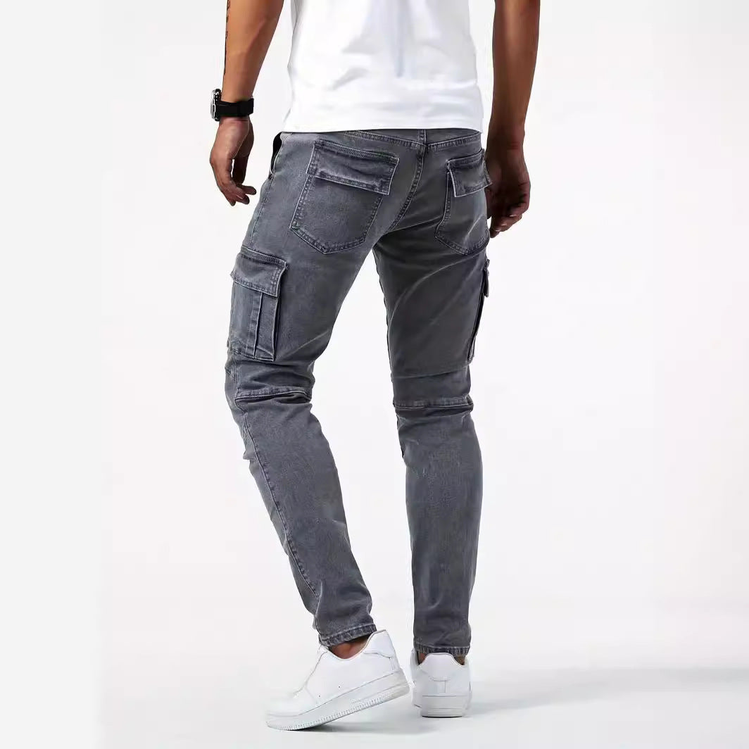 Men Tapered Cargo Jeans with 4-Way Stretch