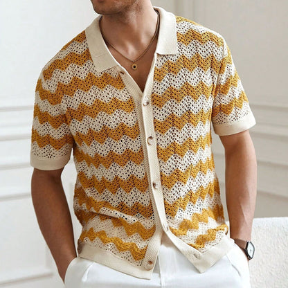 Men's Knit Cotton Blend Chevron Pattern Shirt