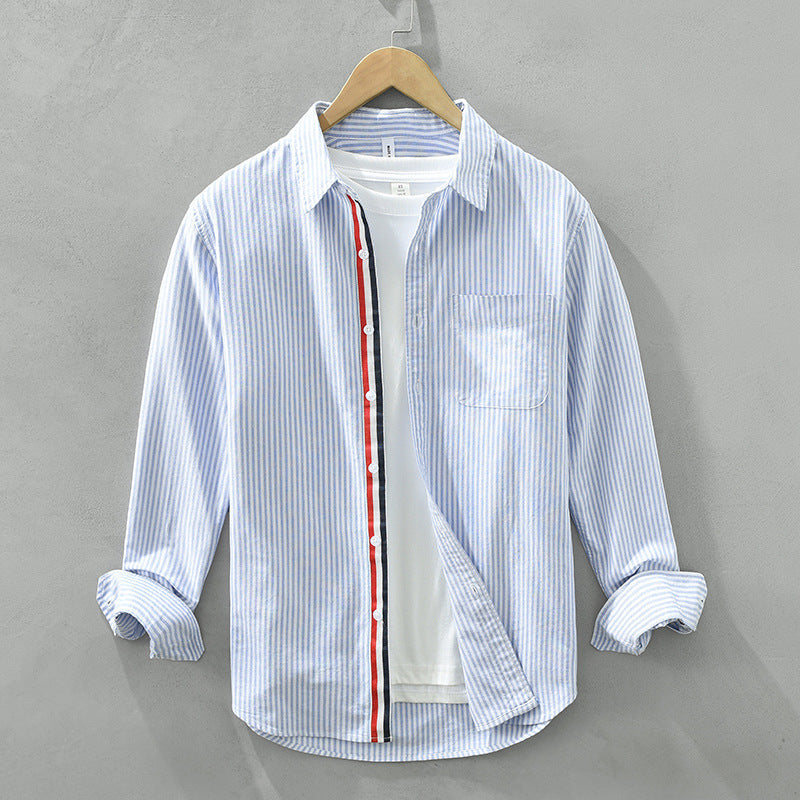 Men's Long Sleeve Shirt with Contrast Stripe Trim and Tailored Fit