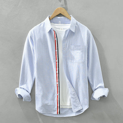 Men's Long Sleeve Shirt with Contrast Stripe Trim and Tailored Fit