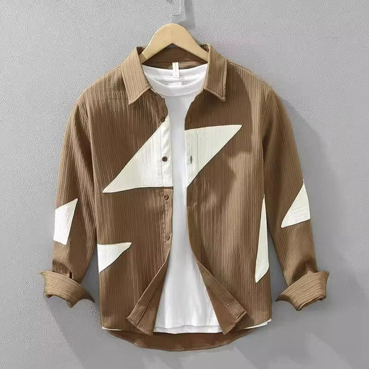 Men's Corduroy Shirt with Abstract Pattern and Relaxed Fit
