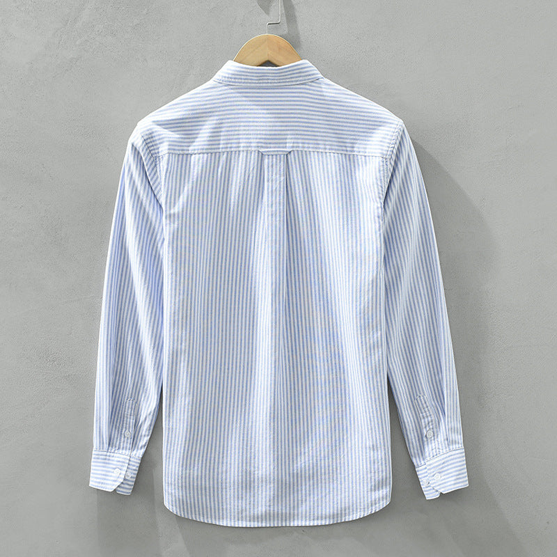 Men's Long Sleeve Shirt with Contrast Stripe Trim and Tailored Fit
