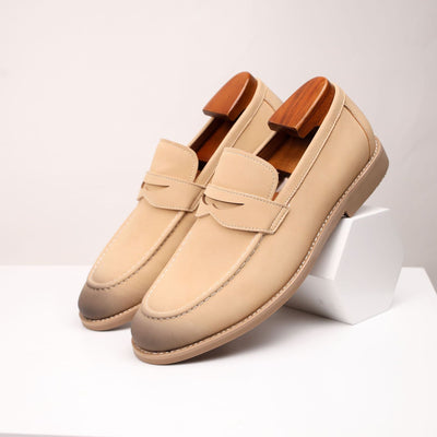 Men Suede Loafers with Burnished Toe and Slip-On Design