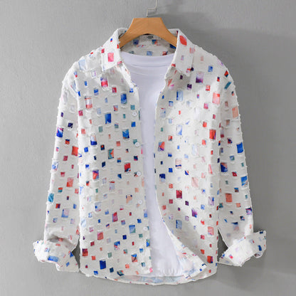 Men's Frayed Patchwork Shirt with Tailored Fit