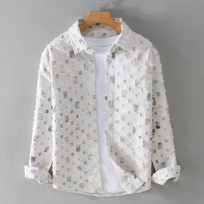 Men's Frayed Patchwork Shirt with Tailored Fit