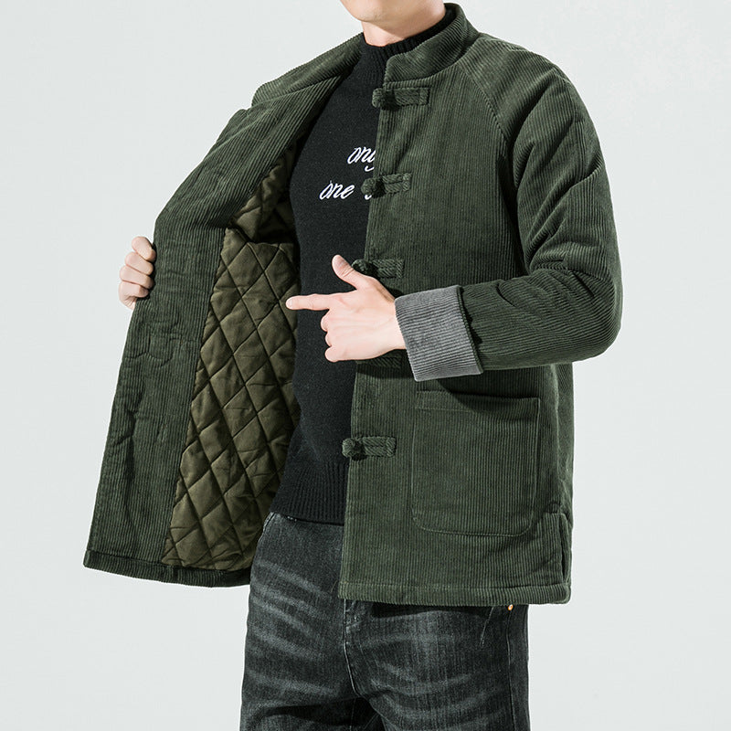 Men's Corduroy Jacket with Toggle Closures and Quilted Lining