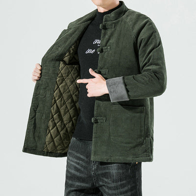 Men's Corduroy Jacket with Toggle Closures and Quilted Lining