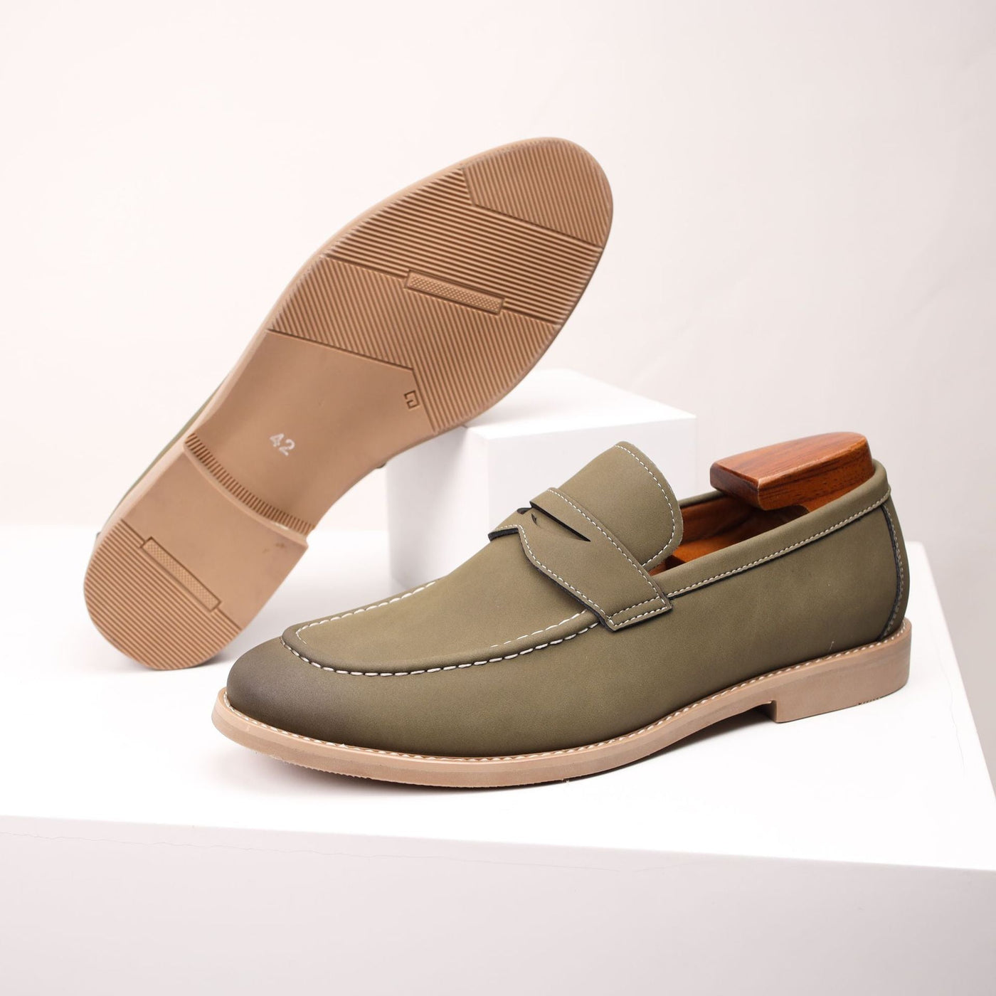 Men Suede Loafers with Burnished Toe and Slip-On Design