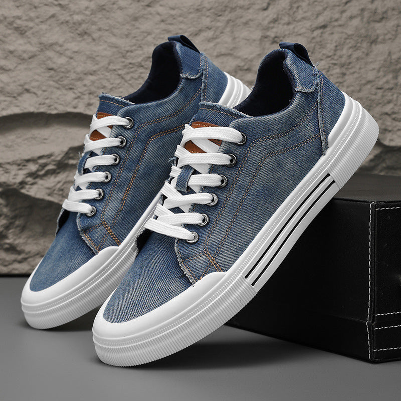 Men Denim Sneakers with Cushioned Insoles and Contrast Stitching