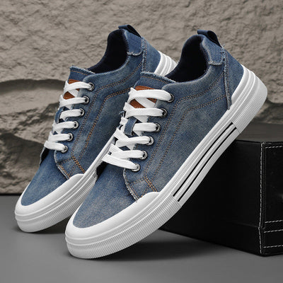 Men Denim Sneakers with Cushioned Insoles and Contrast Stitching