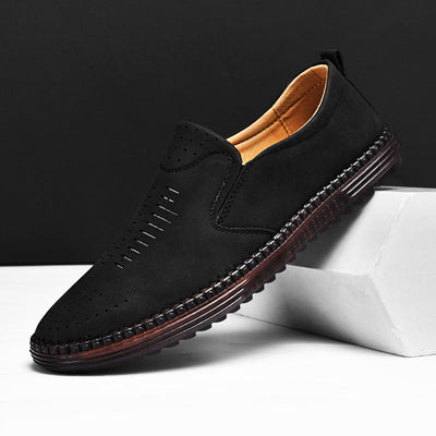 Men Suede Blend Loafers with Woven Design and Cushioned Insoles