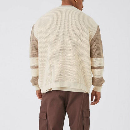 Men's Cable Knit Cotton Cardigan with Contrast Trim