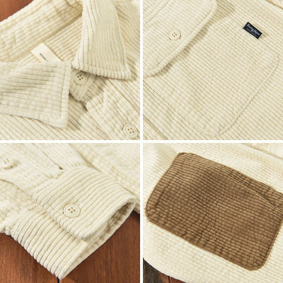 Men's Corduroy Shirt with Chest Pockets and Roll-Up Sleeves