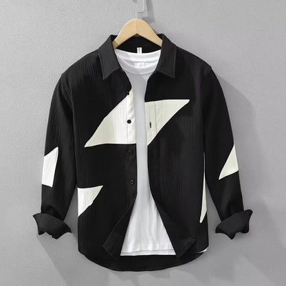 Men's Corduroy Shirt with Abstract Pattern and Relaxed Fit