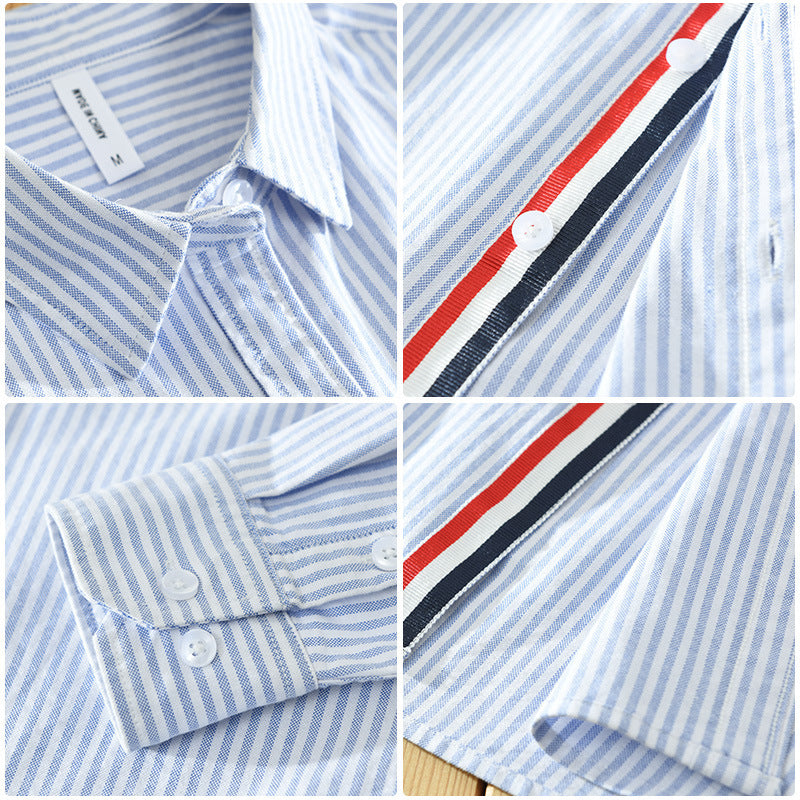 Men's Long Sleeve Shirt with Contrast Stripe Trim and Tailored Fit