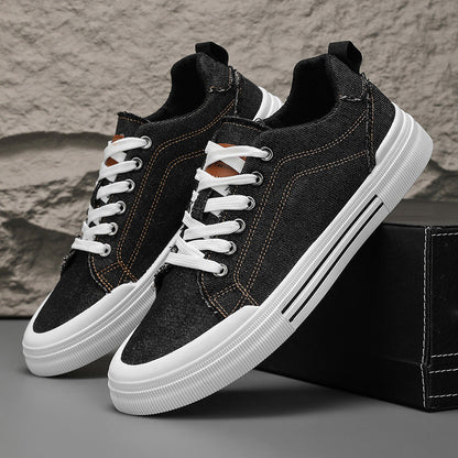 Men Denim Sneakers with Cushioned Insoles and Contrast Stitching