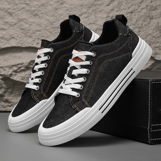 Men Denim Sneakers with Cushioned Insoles and Contrast Stitching