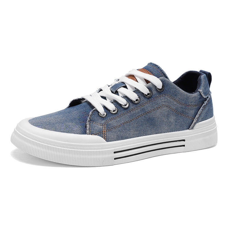 Men Denim Sneakers with Cushioned Insoles and Contrast Stitching