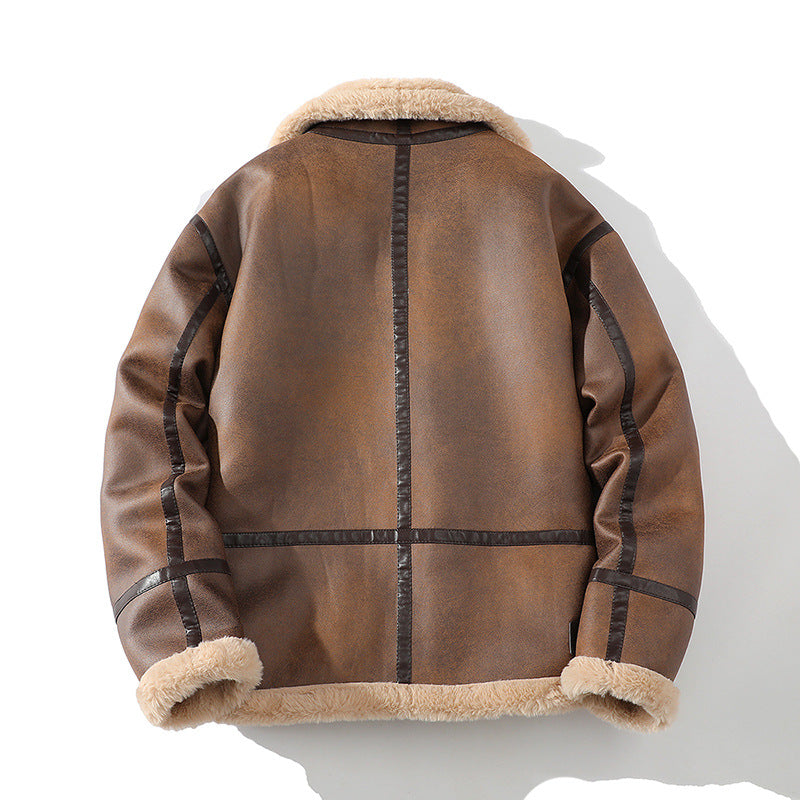 Men's Winter Aviator Jacket with Leather Exterior and Sherpa Fleece Lining