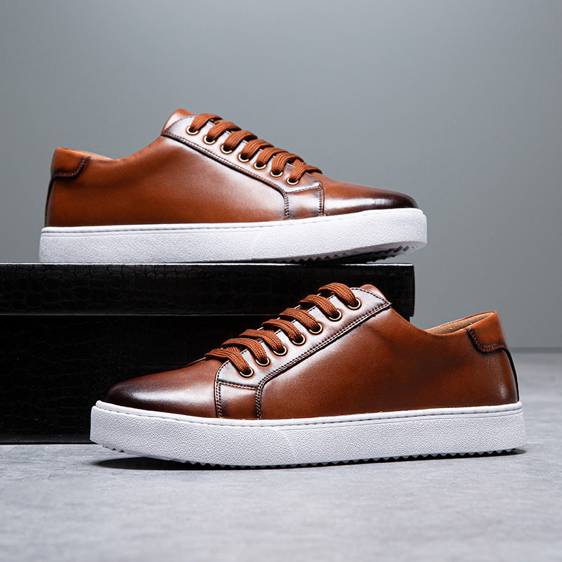 Men's Leather Sneakers with Cushioned Insole and Stain-Resistant Finish